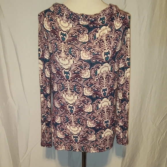 Talbots Tops - Talbots long-sleeve cowl neck top with a paisley print. Teal Burgundy